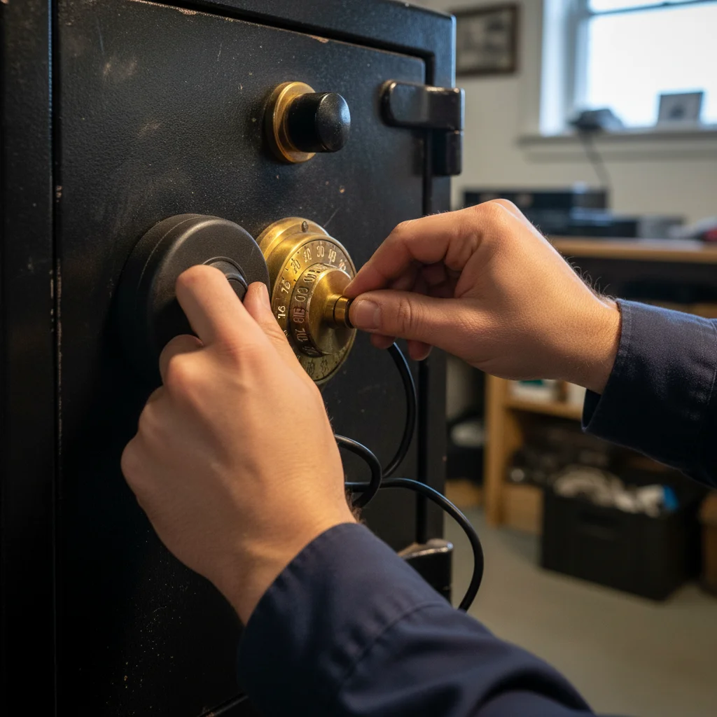 Locksmith manipulating a Group 2 mechanical-dial safe